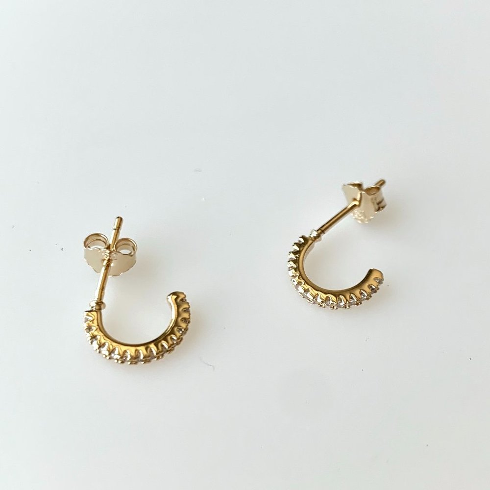 π«π·10mm 18K Gold CZ Pave Hoops Made in France - Picture 2 of 7